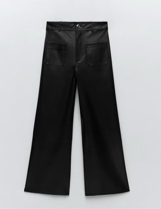 Pantalones Palazzo Zara Efecto Piel Negros