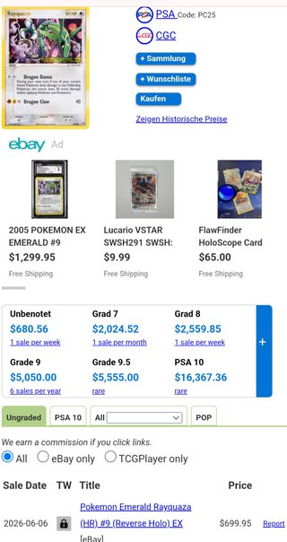 Rayquaza #9 Reverse Holo Emerald Joya sello PSA
