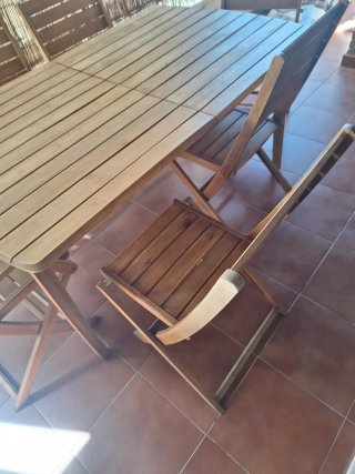 Mesa de madera extensible jardin + 6 sillas