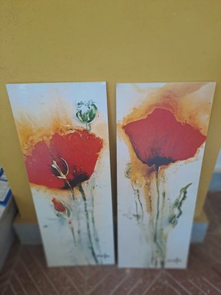Par cuadros flor rojo y naranja