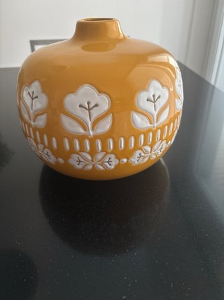 Jarrón Cerámica Amarillo Decorado