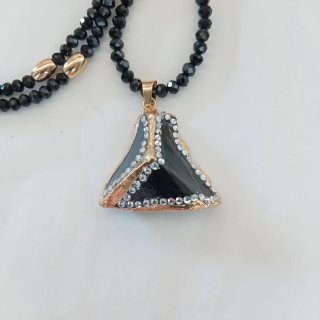 Collana ossidiana nera e ematite oro