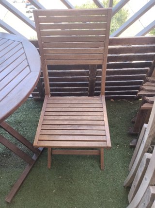 Mesa y 2 Sillas Plegables Terraza Madera
