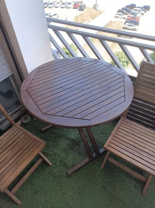Mesa y 2 Sillas Plegables Terraza Madera