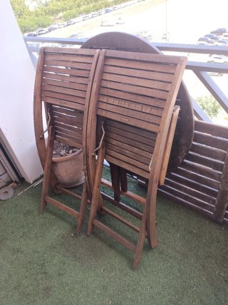 Mesa y 2 Sillas Plegables Terraza Madera