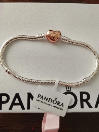 Pulsera Pandora Corazón Oro Rosa 18cm