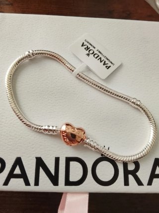 Pulsera Pandora Corazón Oro Rosa 18cm