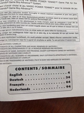 Manual Mario Power Tennis Advance + VIP