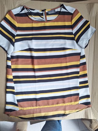 Blusa Yessica Rayas Marrón y Amarillo