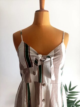 Vestido Verano Rayas Beige y Verde