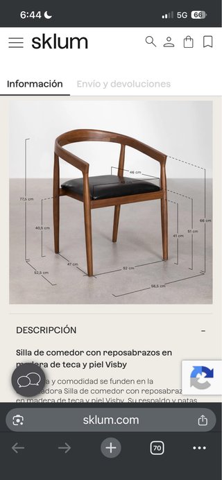 Silla Visby Madera y Cuero Reposabrazos