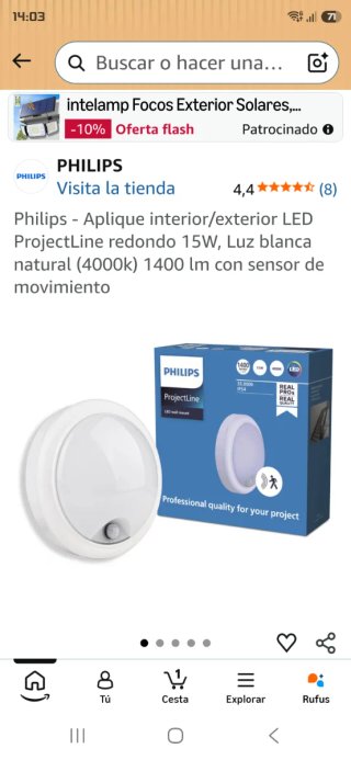 Aplique LED Pared Blanco con sensor de movimiento