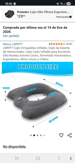 Cojín Ortopédico Inflable Negro. Sin estrenar.