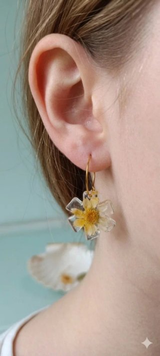 Pendientes flores naturales, margaritas y zanahori