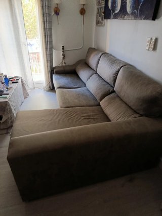 Sofá chaise longue beige/marrón