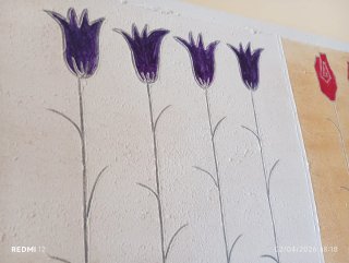 Cuadro Texturizado Flores Moradas y Rojas