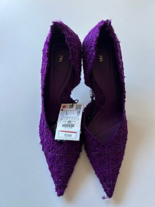 Zapatos Zara Tacon Morados Tweed Talla 39