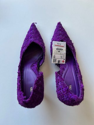 Zapatos Zara Tacon Morados Tweed Talla 39
