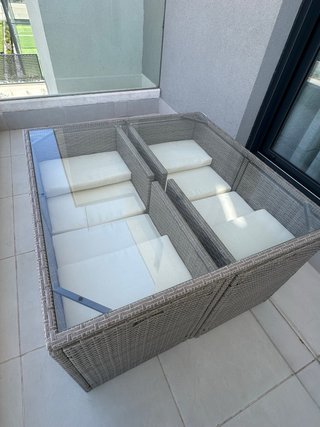 Conjunto terraza mesa cristal 4 sillas + funda