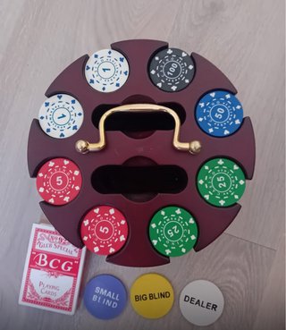 Tablero plegable de póker con fichas; 8 jugadores