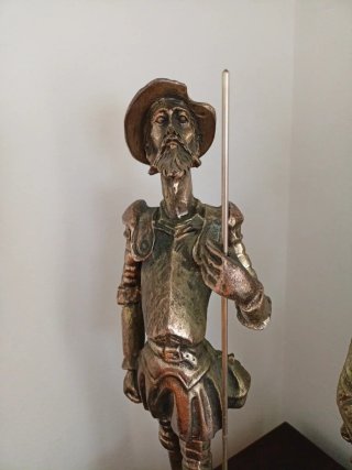 Figuras Quijote y Sancho Panza grandes plateadas
