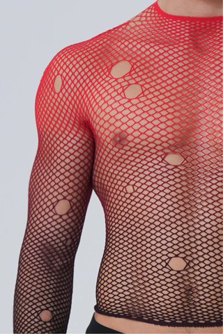 Top Fishnet Manga Larga Rojo
