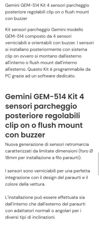 Kit 4 sensori parcheggio posteriore Gemini