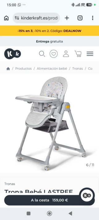 Trona con ruedas kinderktaf de bebé gris.