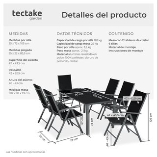 Conjunto de jardín de 7 piezas, antracita 150x90cm