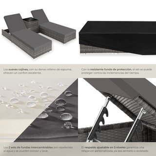 2 tumbonas y mesa de poliratán y aluminio, gris
