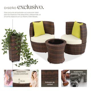 Conjunto de ratán y aluminio, 2 sillones, 1 mesa, 1 florero, marrón