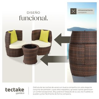 Conjunto de ratán y aluminio, 2 sillones, 1 mesa, 1 florero, marrón