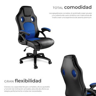 Silla gaming de escritorio giratoria con respaldo ajustable, azul