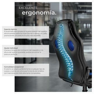 Silla gaming de escritorio giratoria con respaldo ajustable, azul
