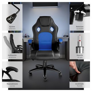 Silla gaming de escritorio giratoria con respaldo ajustable, azul