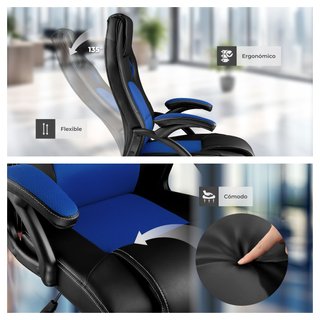 Silla gaming de escritorio giratoria con respaldo ajustable, azul