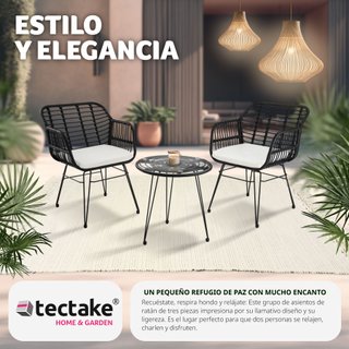 Conjunto de jardín para 2 personas, poliratán, filigrana, negro