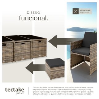 Conjunto muebles jardín aluminio, ratán, protector, mesa, natural