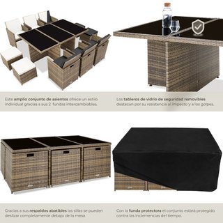 Conjunto muebles jardín aluminio, ratán, protector, mesa, natural