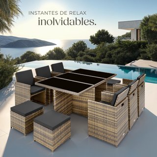 Conjunto muebles jardín aluminio, ratán, protector, mesa, natural