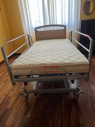 Cama articulada con colchón y barandillas
