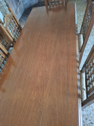 Mesa comedor madera + 6 sillas paja
