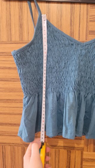 Top Mango tirantes nido abeja azul petróleo