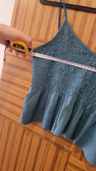 Top Mango tirantes nido abeja azul petróleo