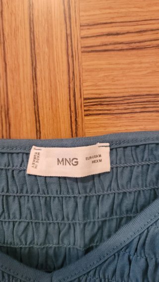 Top Mango tirantes nido abeja azul petróleo