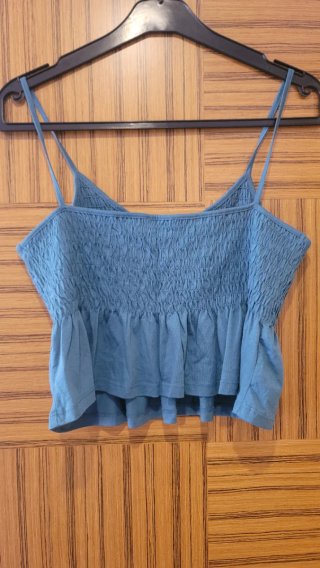 Top Mango tirantes nido abeja azul petróleo