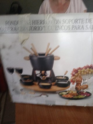 Set Fondue Hierro Soporte Madera Giratorio