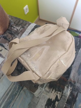 Mochila Zara Glitter Beige y Plateada