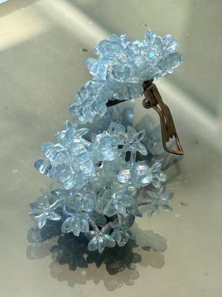 Orecchini vintage clip fiore azzurro