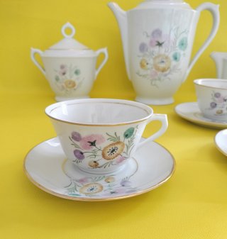Juego de café Limoges porcelana floral